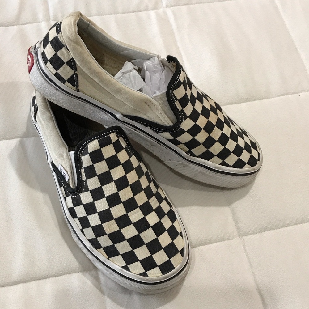 Vans Classic Checkered Slip-On Skate Sneakers - Black and White mens sz 6